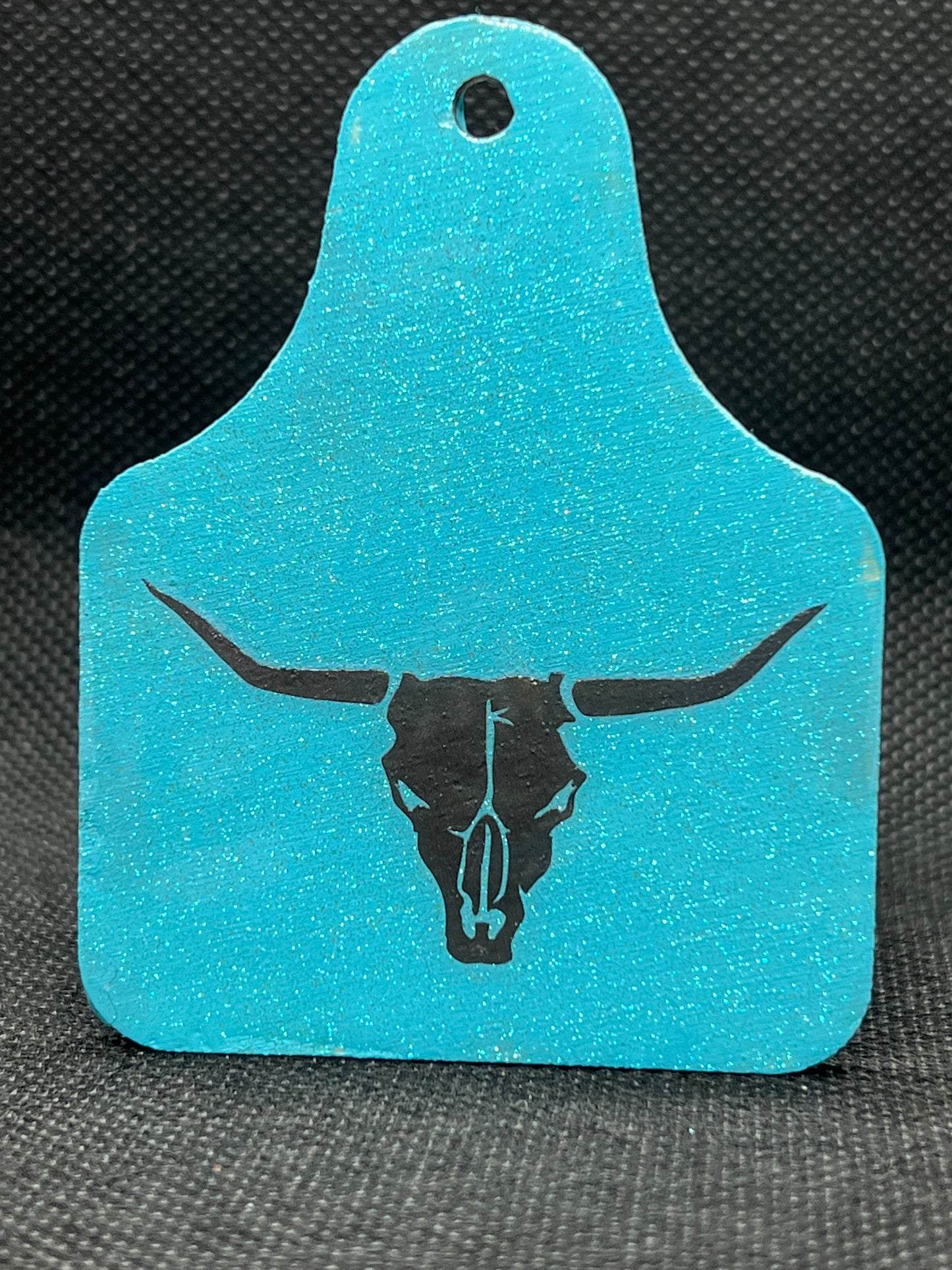 1010 Blue Glitter Cowmobilin Cowskull Keychain