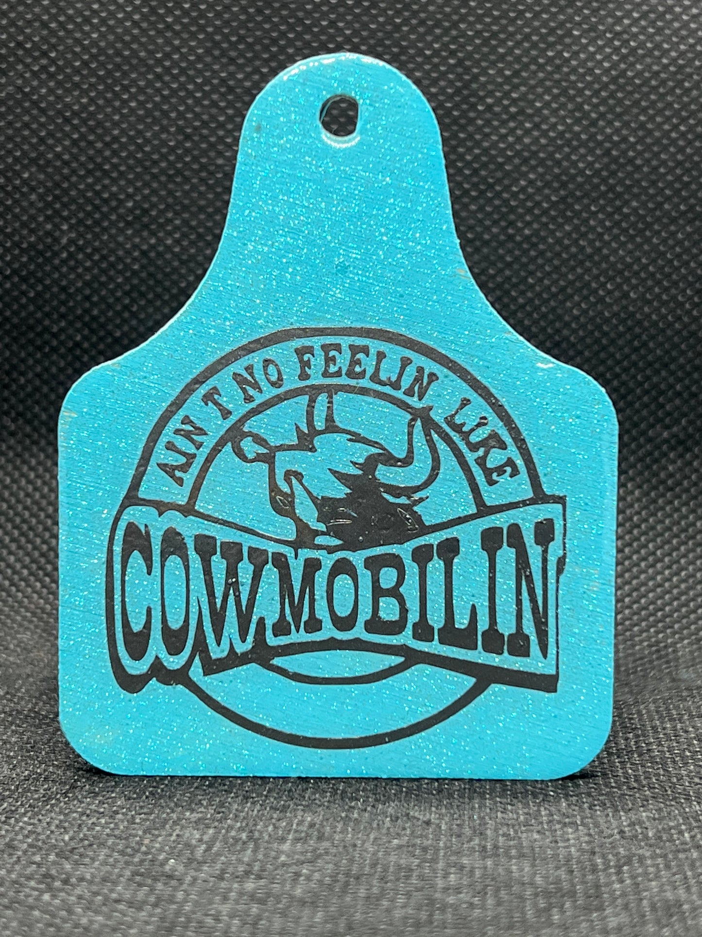 1010 Blue Glitter Cowmobilin Cowskull Keychain