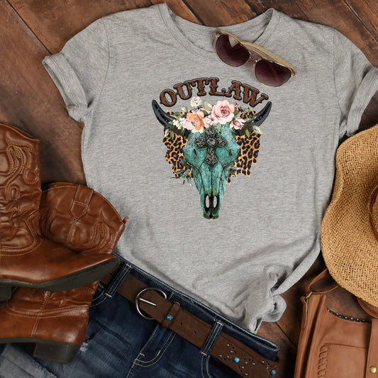 Turquoise Outlaw Cowskull T-Shirt